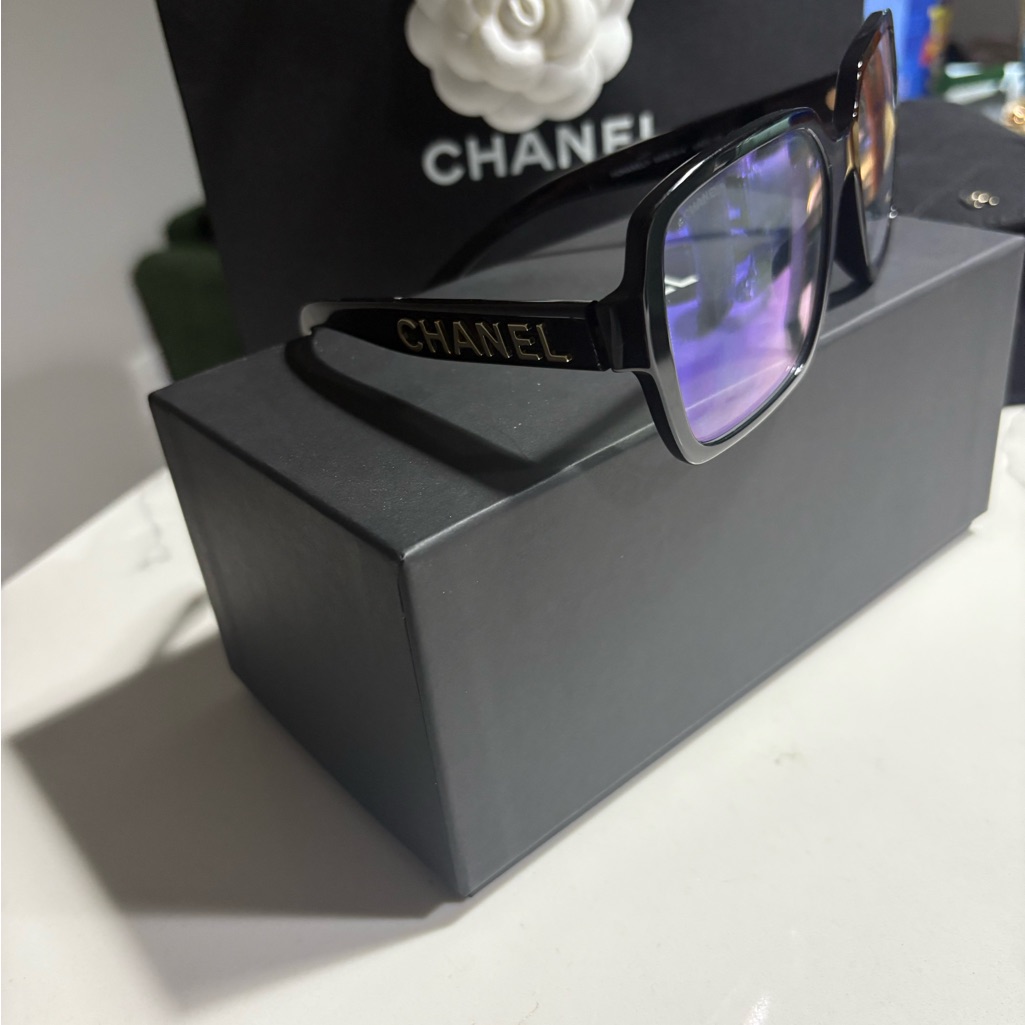 Chanel Black Square Frames With Gold Logo Accent